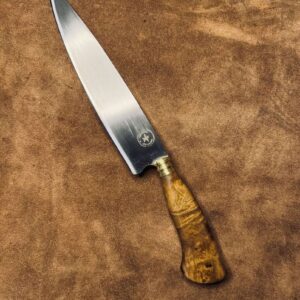 Faca Artesanal de Churrasco Acetinada – Radica Imbuia com Cabo Pistol