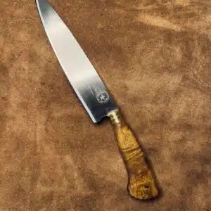 Faca Artesanal de Churrasco Acetinada – Radica Imbuia com Cabo Pistol